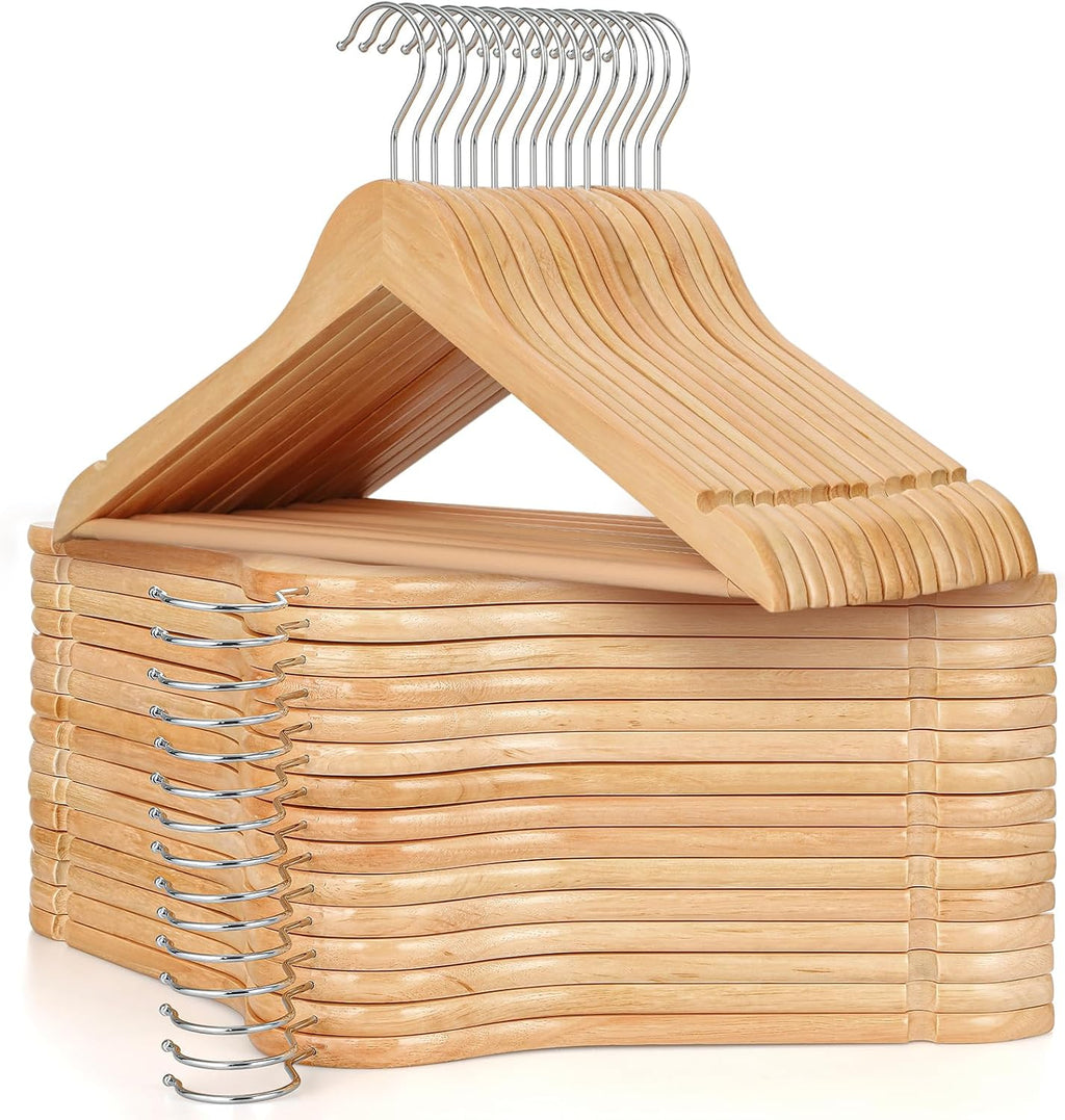Natural Wooden Clothes Hangers – 30 Pack