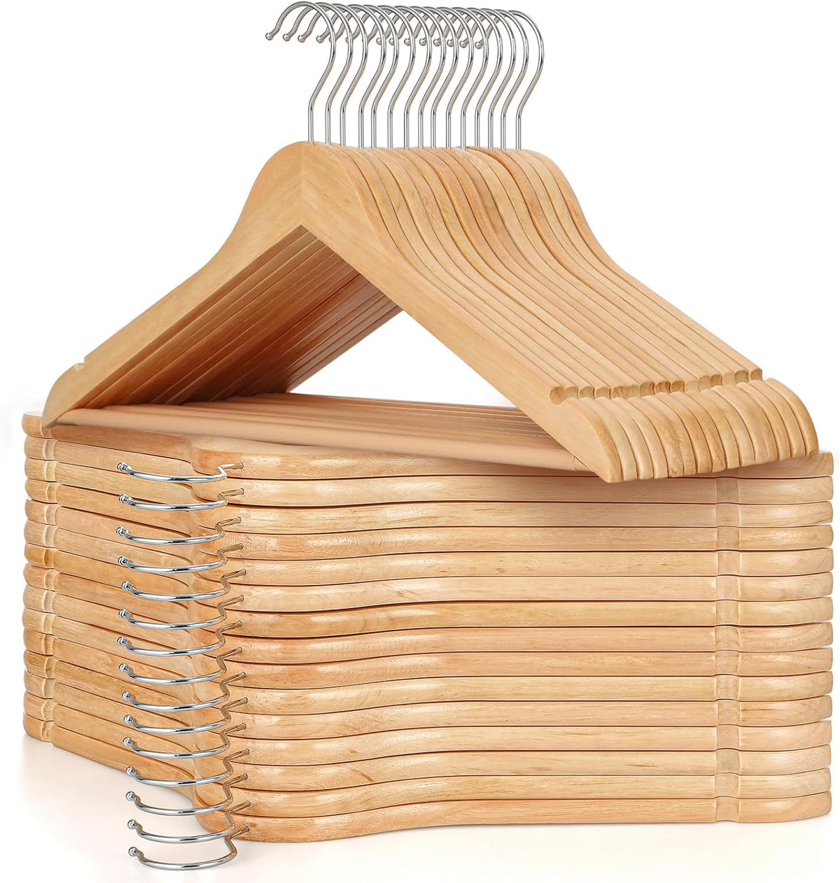 Natural Wooden Clothes Hangers – 30 Pack