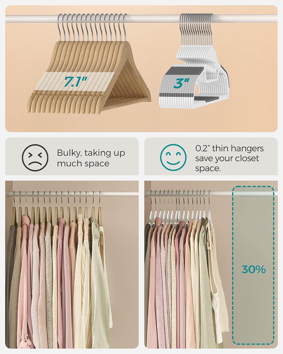 Slim Plastic Coat Hangers – 50 Pack